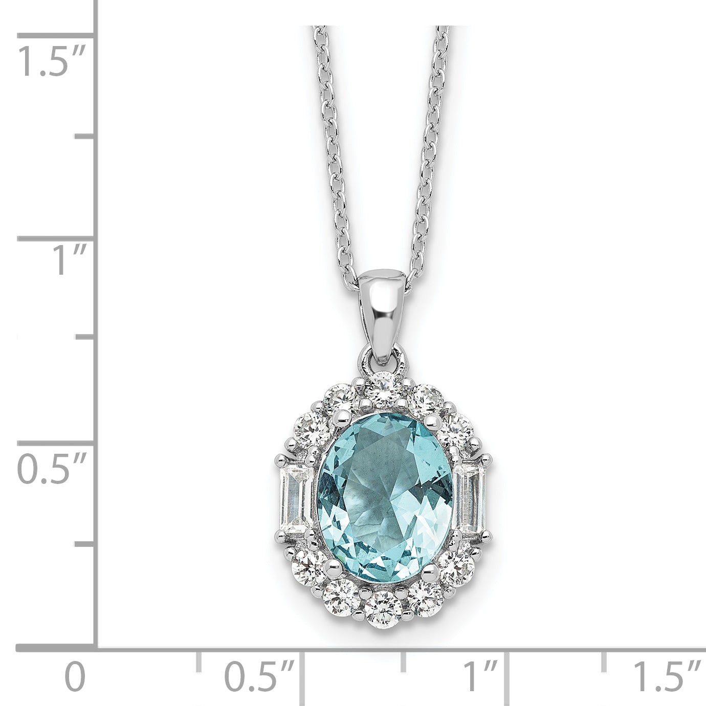 Cheryl M Sterling Silver Rhodium-plated Blue & White Brilliant-cut and Emerald-cut CZ Oval 18 Inch Necklace with 2 Inch Extender