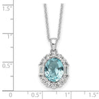 Cheryl M Sterling Silver Rhodium-plated Blue & White Brilliant-cut and Emerald-cut CZ Oval 18 Inch Necklace with 2 Inch Extender