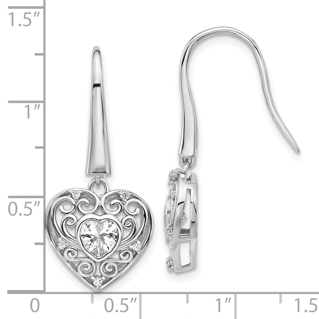 Cheryl M Sterling Silver Rhodium-plated Brilliant-cut CZ Heart Dangle Earrings