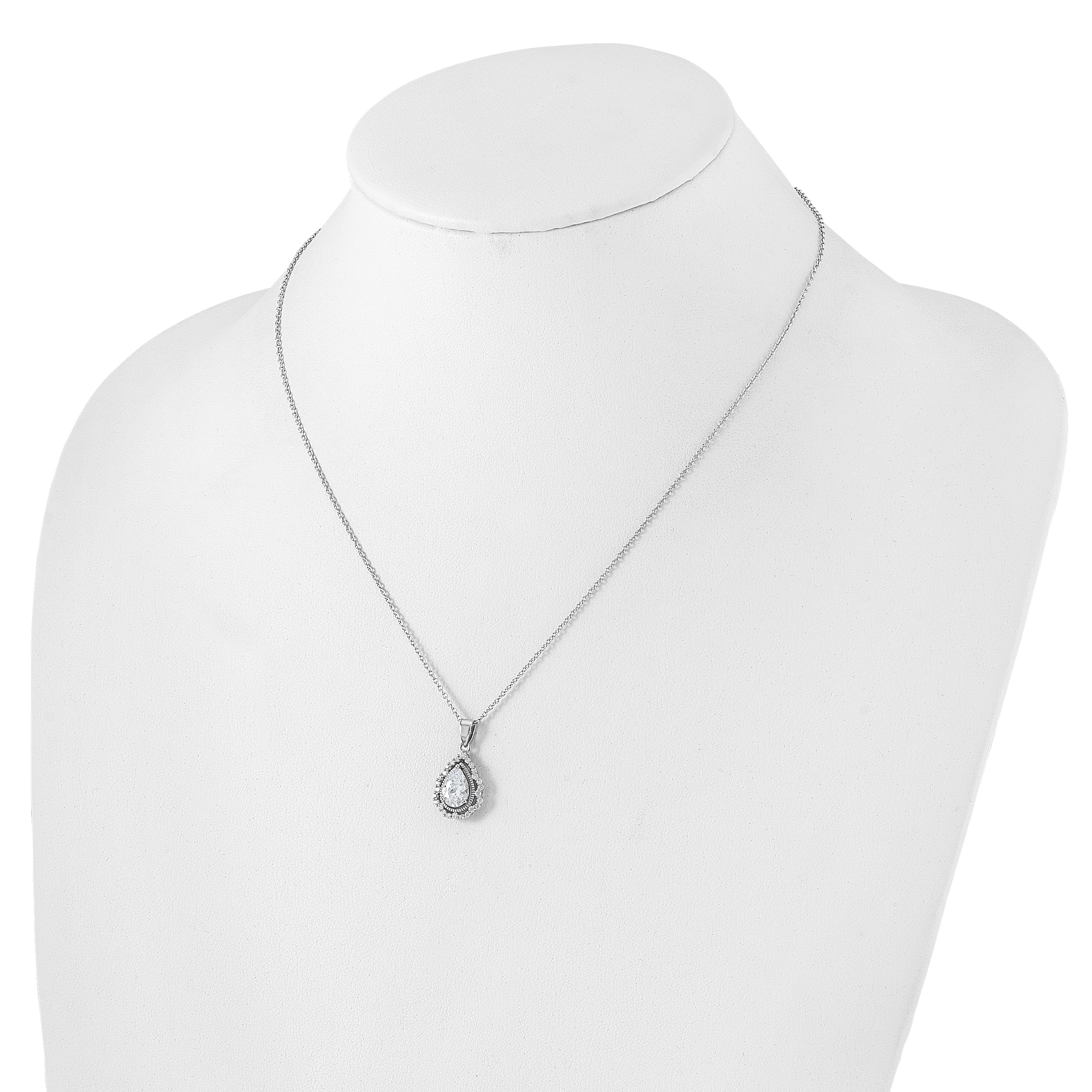 Cheryl M Sterling Silver Rhodium-plated Brilliant-cut CZ Teardrop 18 Inch Necklace with 2 Inch Extender