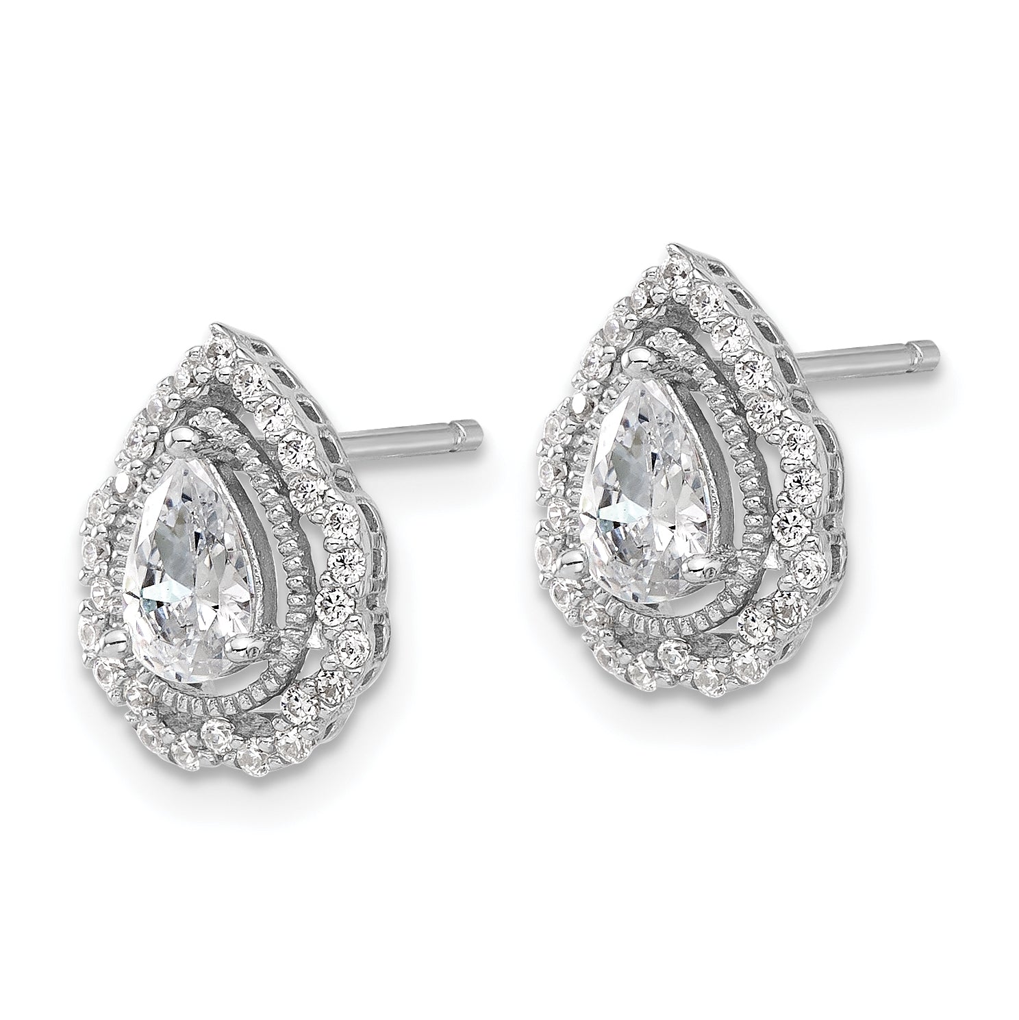 Cheryl M Sterling Silver Rhodium-plated Brilliant-cut Teardrop CZ Post Earrings Secondary image