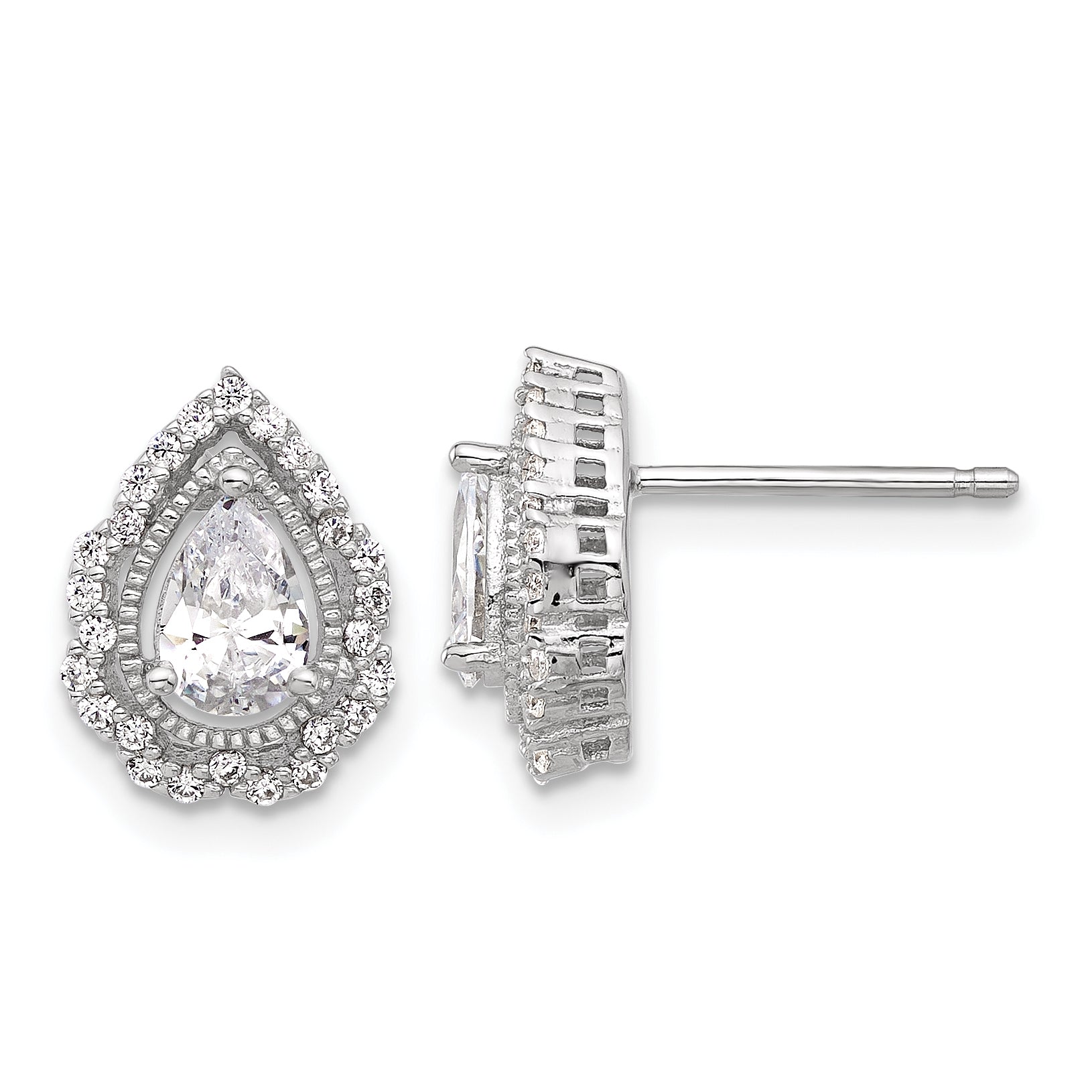 Cheryl M Sterling Silver Rhodium-plated Brilliant-cut Teardrop CZ Post Earrings Main image