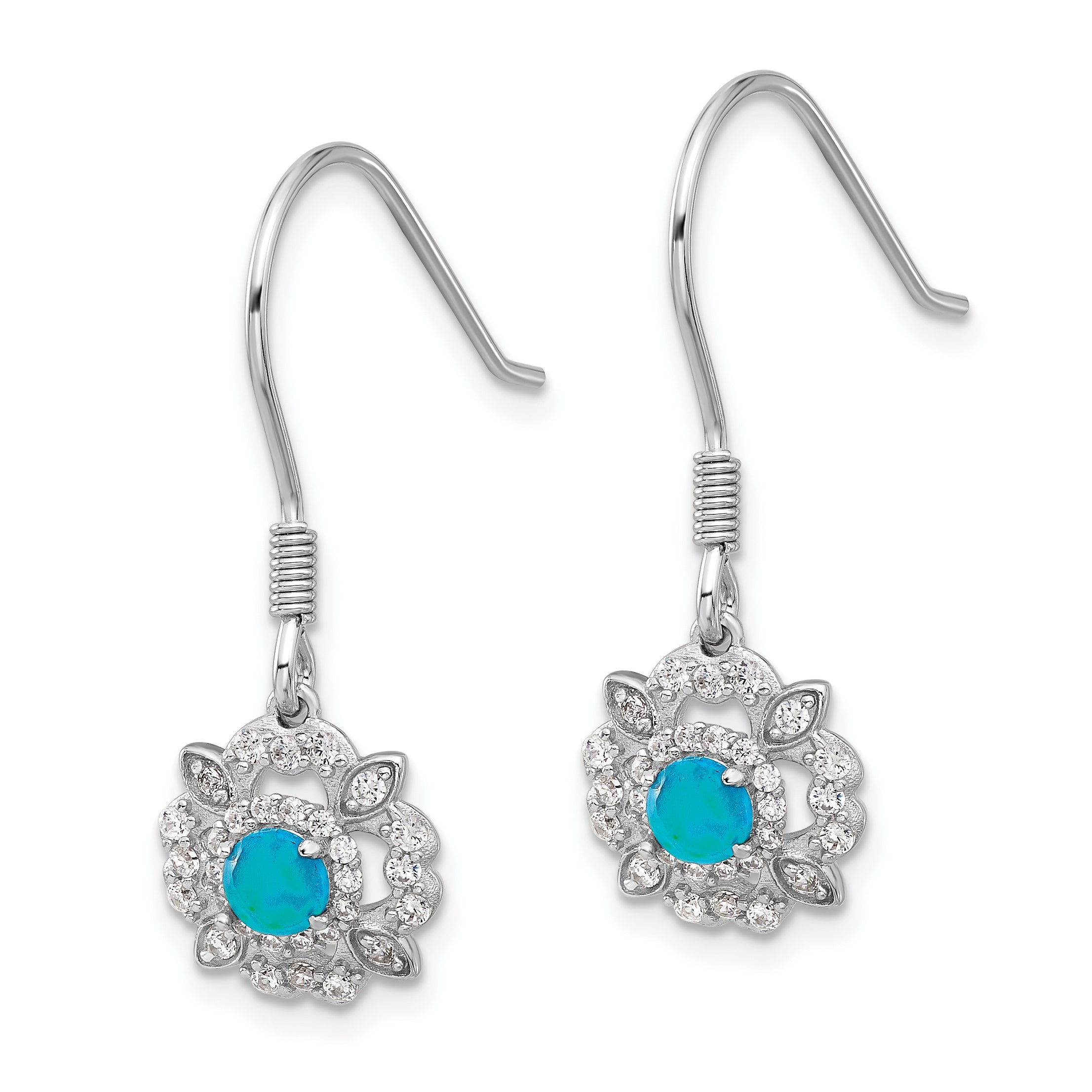 Cheryl M Sterling Silver Rhodium-plated Cabochon Lab Created Blue Opal and Brilliant-cut CZ Shepherd Hook Dangle Earrings Secondary image
