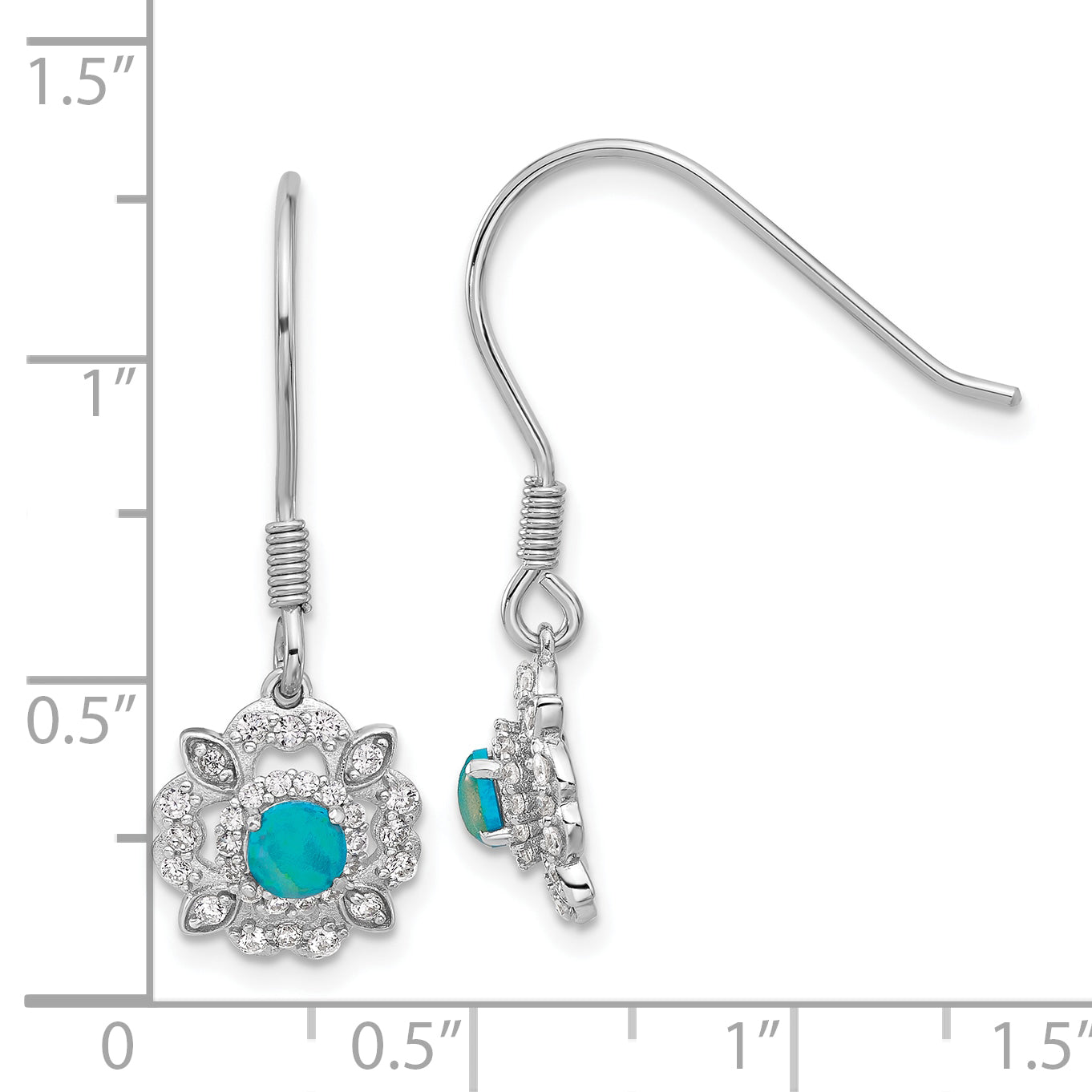 Cheryl M Sterling Silver Rhodium-plated Cabochon Lab Created Blue Opal and Brilliant-cut CZ Shepherd Hook Dangle Earrings
