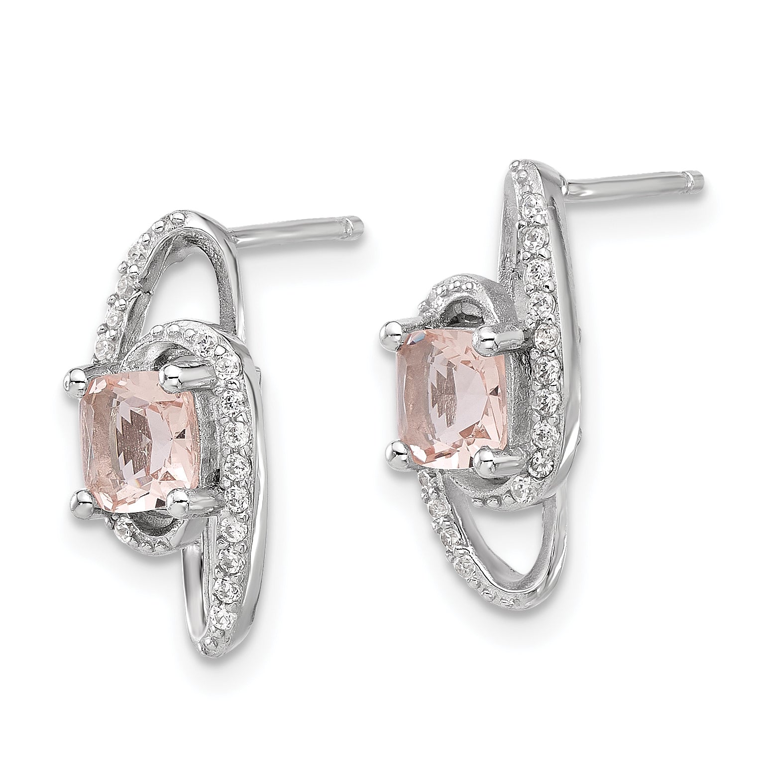 Cheryl M Sterling Silver Rhodium-plated Cushion-cut Simulated Morganite and White Brilliant-cut CZ Post Dangle Earrings Secondary image