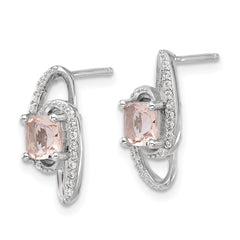 Cheryl M Sterling Silver Rhodium-plated Cushion-cut Simulated Morganite and White Brilliant-cut CZ Post Dangle Earrings