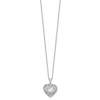 Cheryl M Sterling Silver Rhodium-plated Brilliant-cut CZ Heart 18 Inch Necklace with 2 Inch Extender