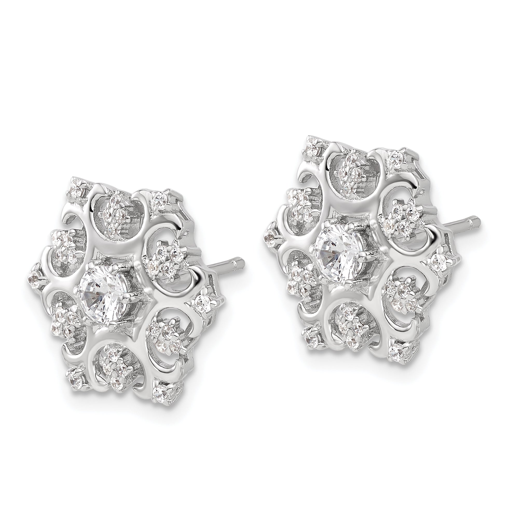 Cheryl M Sterling Silver Rhodium-plated Brilliant-cut CZ Snowflake Post Earrings Secondary image
