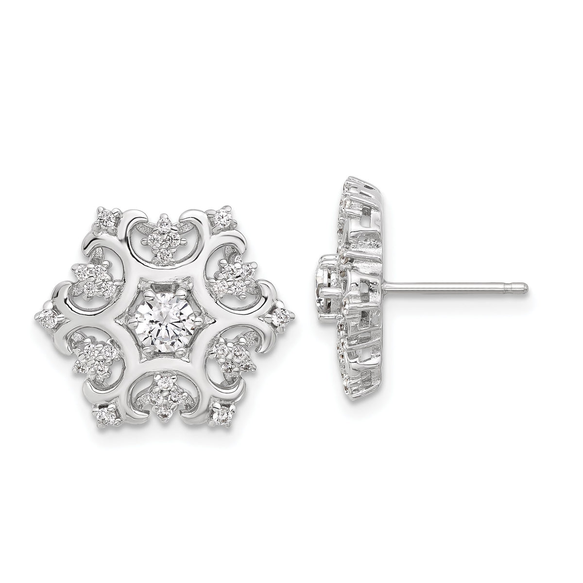 Brilliant-Cut Cubic Zirconia Snowflake Stud Earrings in Sterling Silver, 4mm - Sophia Jewelers Main image