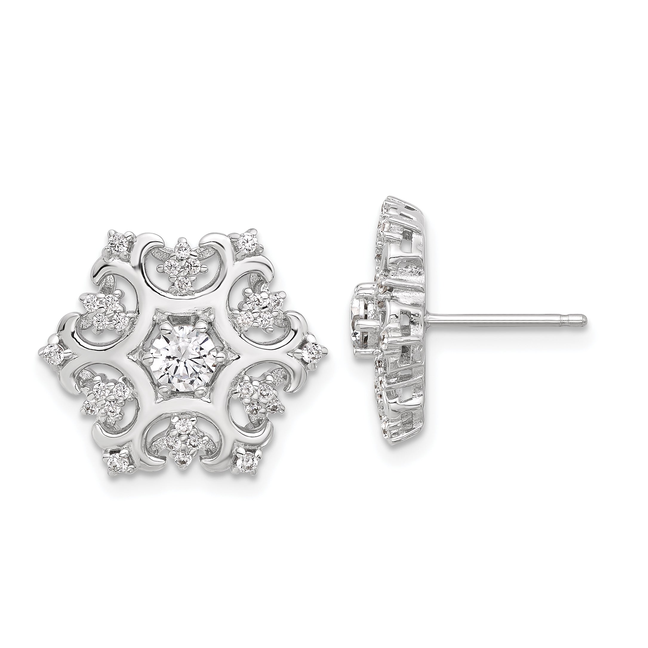 Cheryl M Sterling Silver Rhodium-plated Brilliant-cut CZ Snowflake Post Earrings Main image