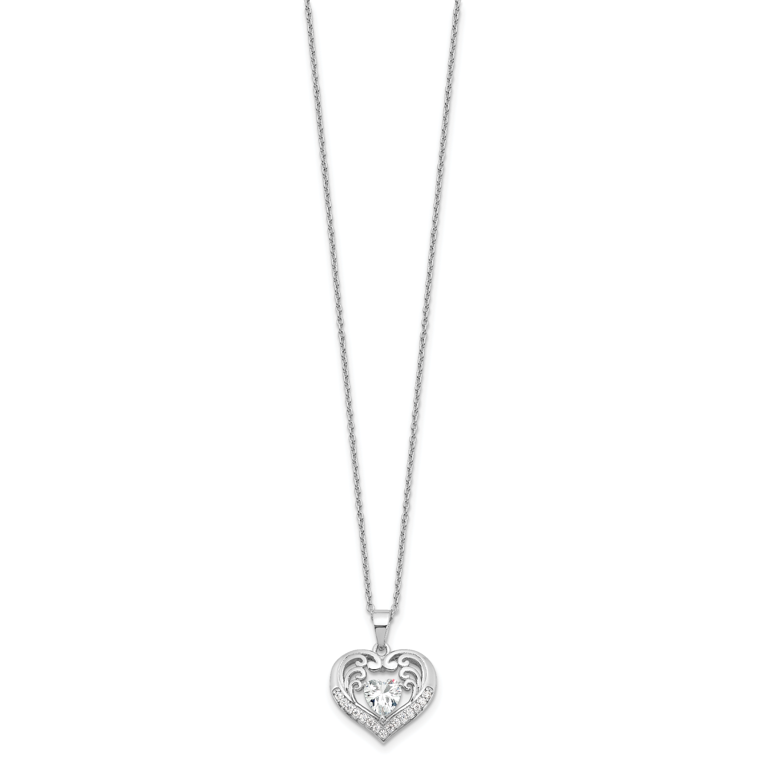 Cheryl M Sterling Silver Rhodium-plated Brilliant-cut CZ Heart 18 Inch Necklace with 2 Inch Extender Secondary image
