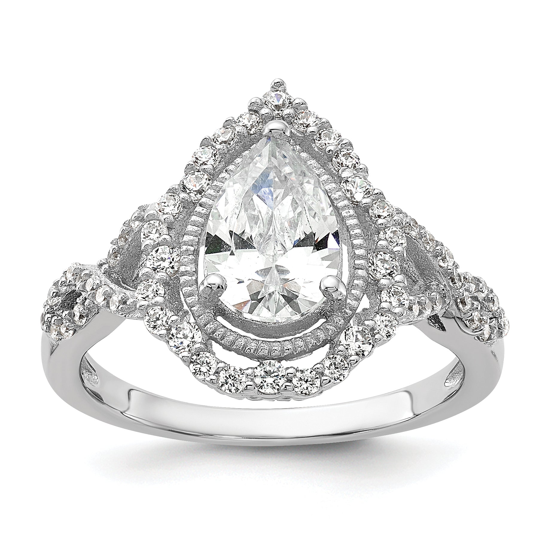 Cheryl M Sterling Silver Rhodium-plated Fancy Brilliant-cut Teardrop CZ Ring Main image