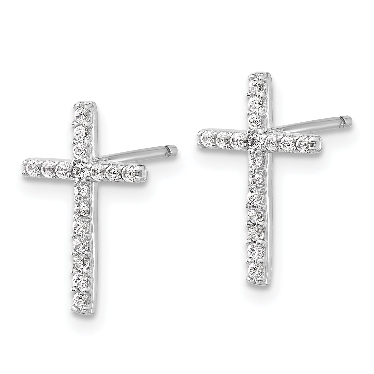 Cheryl M Sterling Silver Rhodium-plated Brilliant-cut CZ Cross Post Earrings Secondary image