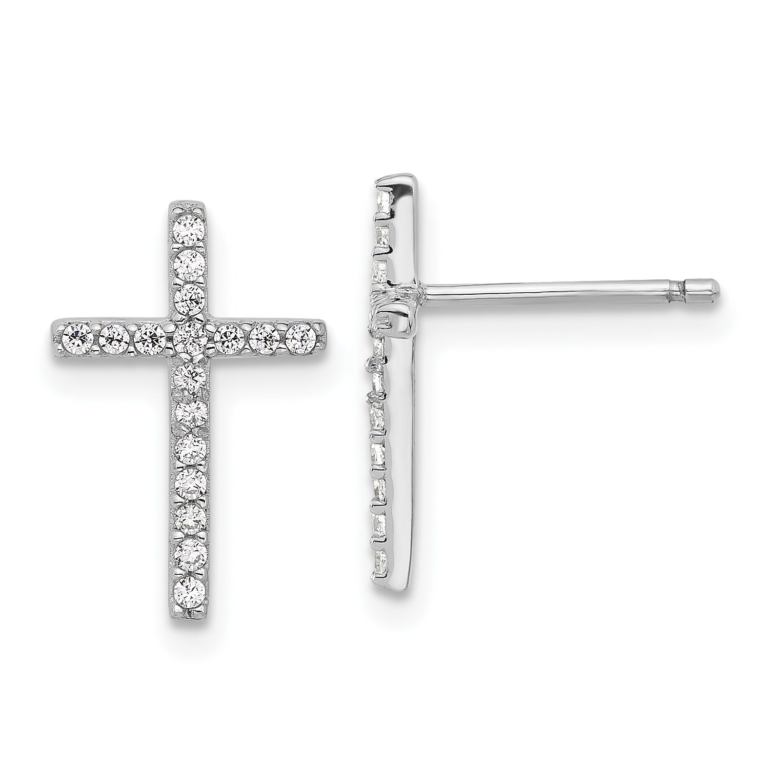 Cheryl M Sterling Silver Rhodium-plated Brilliant-cut CZ Cross Post Earrings Main image