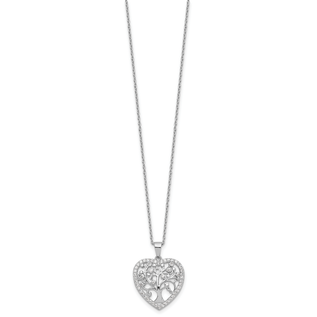 Cheryl M Sterling Silver Rhodium-plated Brilliant-cut CZ Tree of Life Heart 18 Inch Necklace with 2 Inch Extender