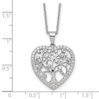 Cheryl M Sterling Silver Rhodium-plated Brilliant-cut CZ Tree of Life Heart 18 Inch Necklace with 2 Inch Extender
