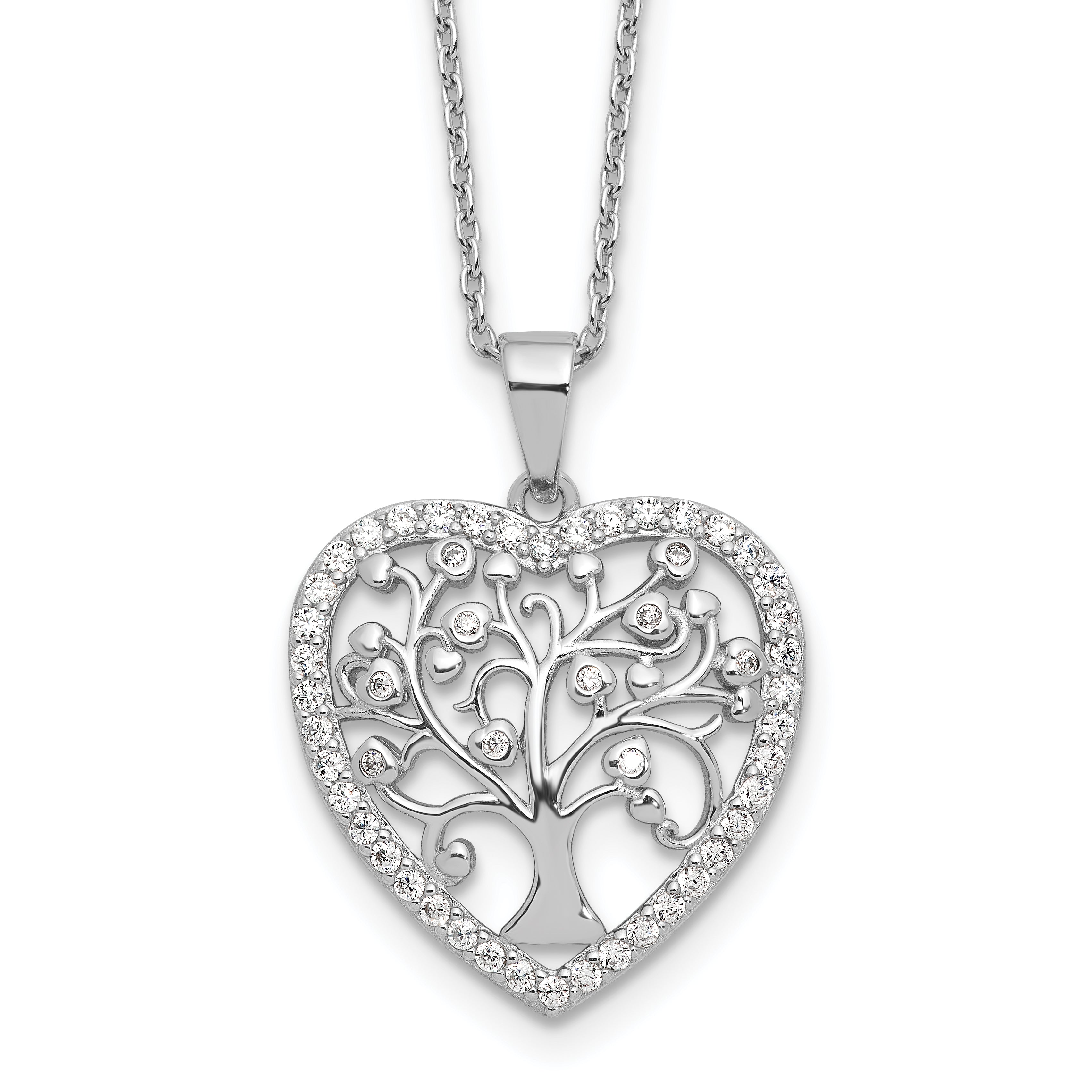 Cheryl M Sterling Silver Rhodium-plated Brilliant-cut CZ Tree of Life Heart 18 Inch Necklace with 2 Inch Extender Main image