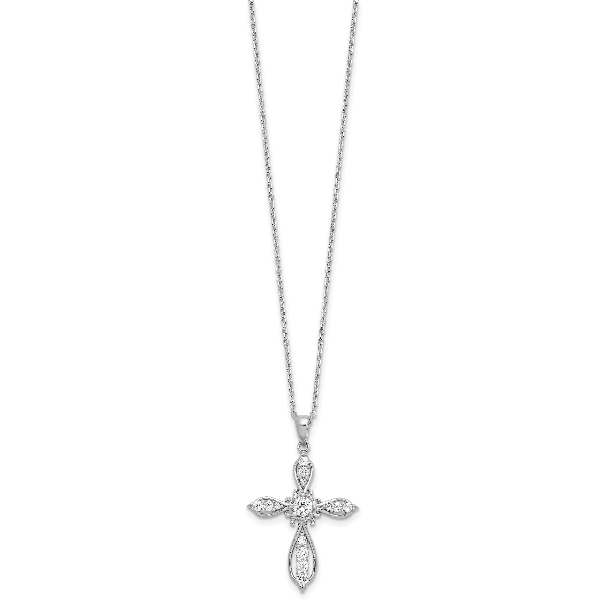 Cheryl M Sterling Silver Rhodium-plated Brilliant-cut CZ Cross 18 Inch Necklace with 2 Inch Extender Secondary image