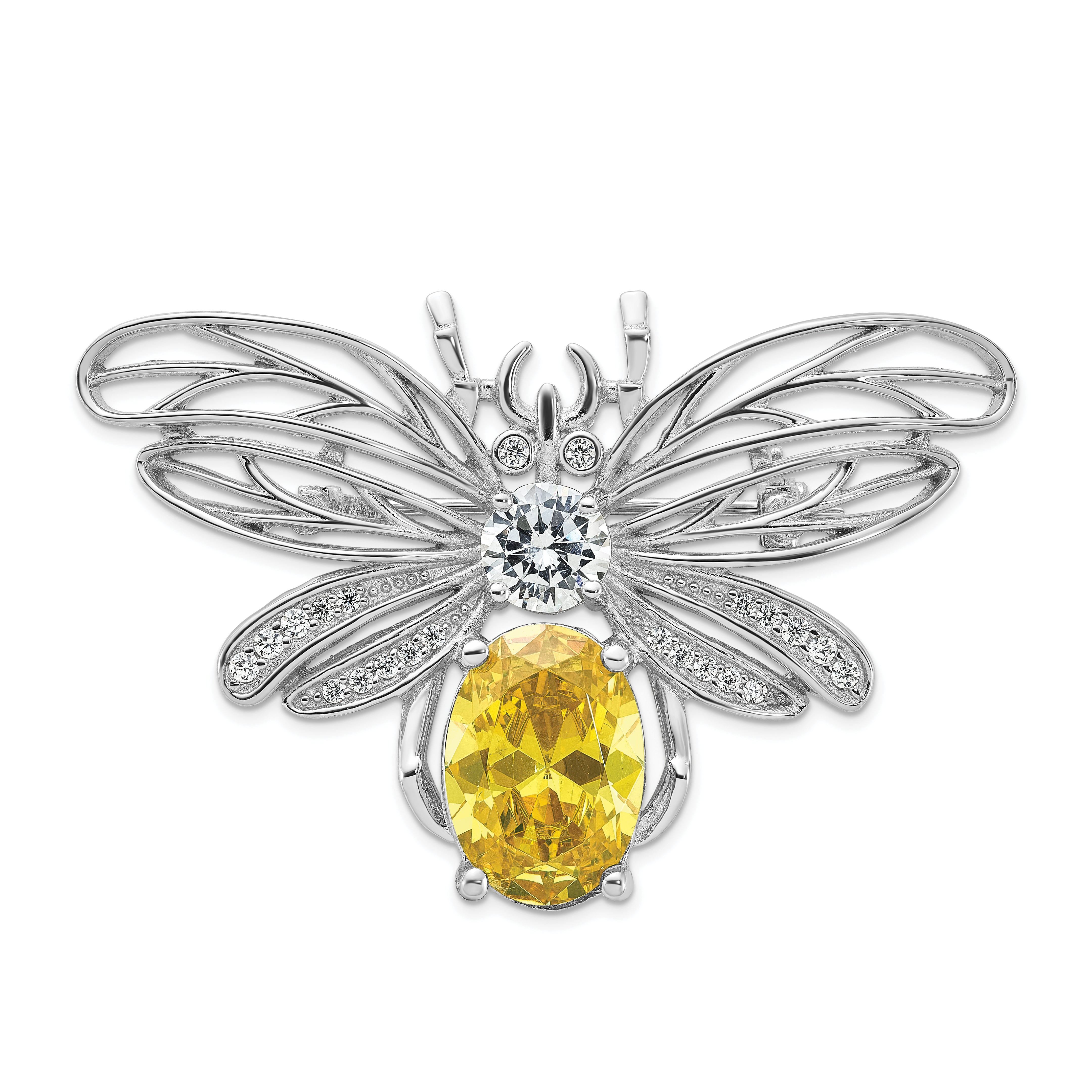 Cheryl M Sterling Silver Rhodium-plated Brilliant-cut Yellow and White CZ Bee Pin