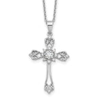 Cheryl M Sterling Silver Rhodium-plated Brilliant-cut CZ Cross 18 Inch Necklace with 2 Inch Extender