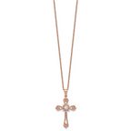 Cheryl M Sterling Silver Rose Gold-plated Polished CZ Cross with 2 Inch Extension Necklace