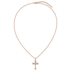 Cheryl M Sterling Silver Rose Gold-plated Polished CZ Cross with 2 Inch Extension Necklace