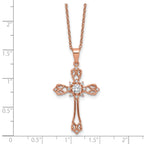 Cheryl M Sterling Silver Rose Gold-plated Polished CZ Cross with 2 Inch Extension Necklace