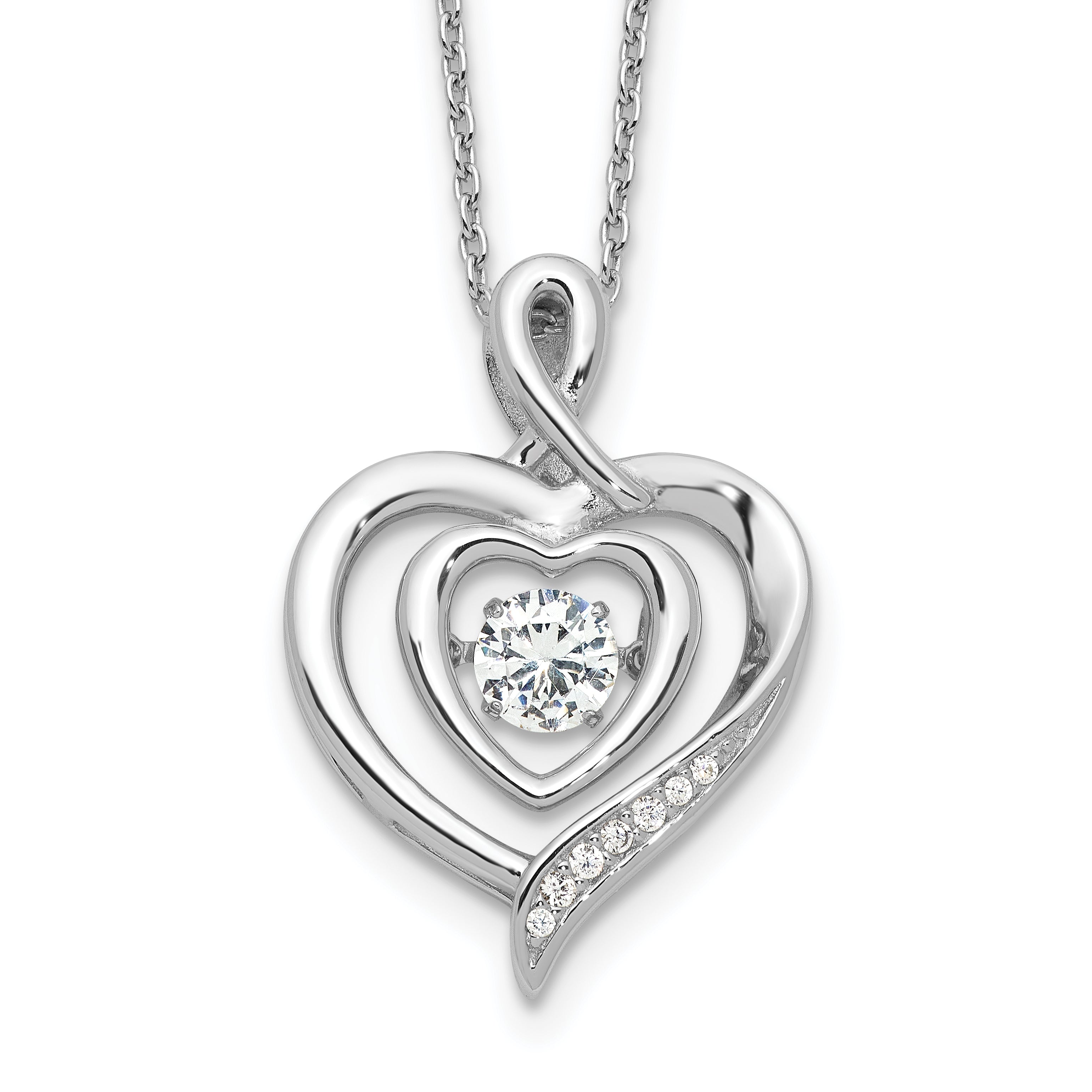 Cheryl M Sterling Silver Rhodium-plated Brilliant-cut Vibrant CZ Awareness Heart 18 Inch Necklace with 2 Inch Extender Main image