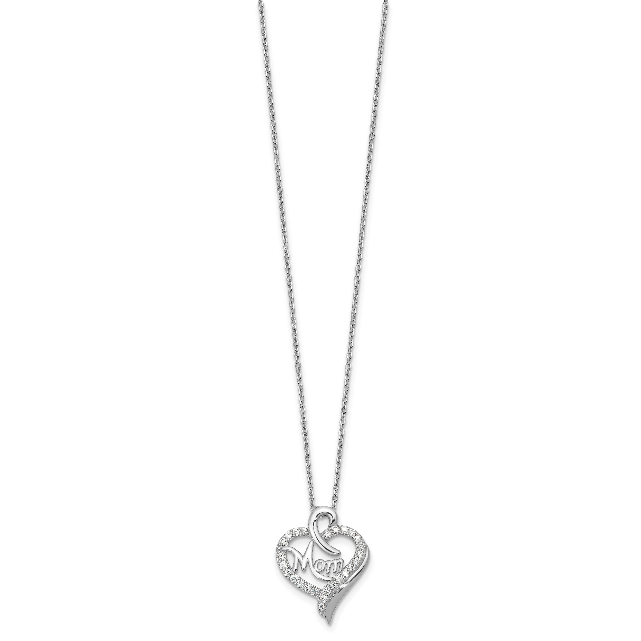 Cheryl M Sterling Silver Rhodium-plated Brilliant-cut CZ MOM Heart 18 Inch Necklace with 2 Inch Extender Secondary image
