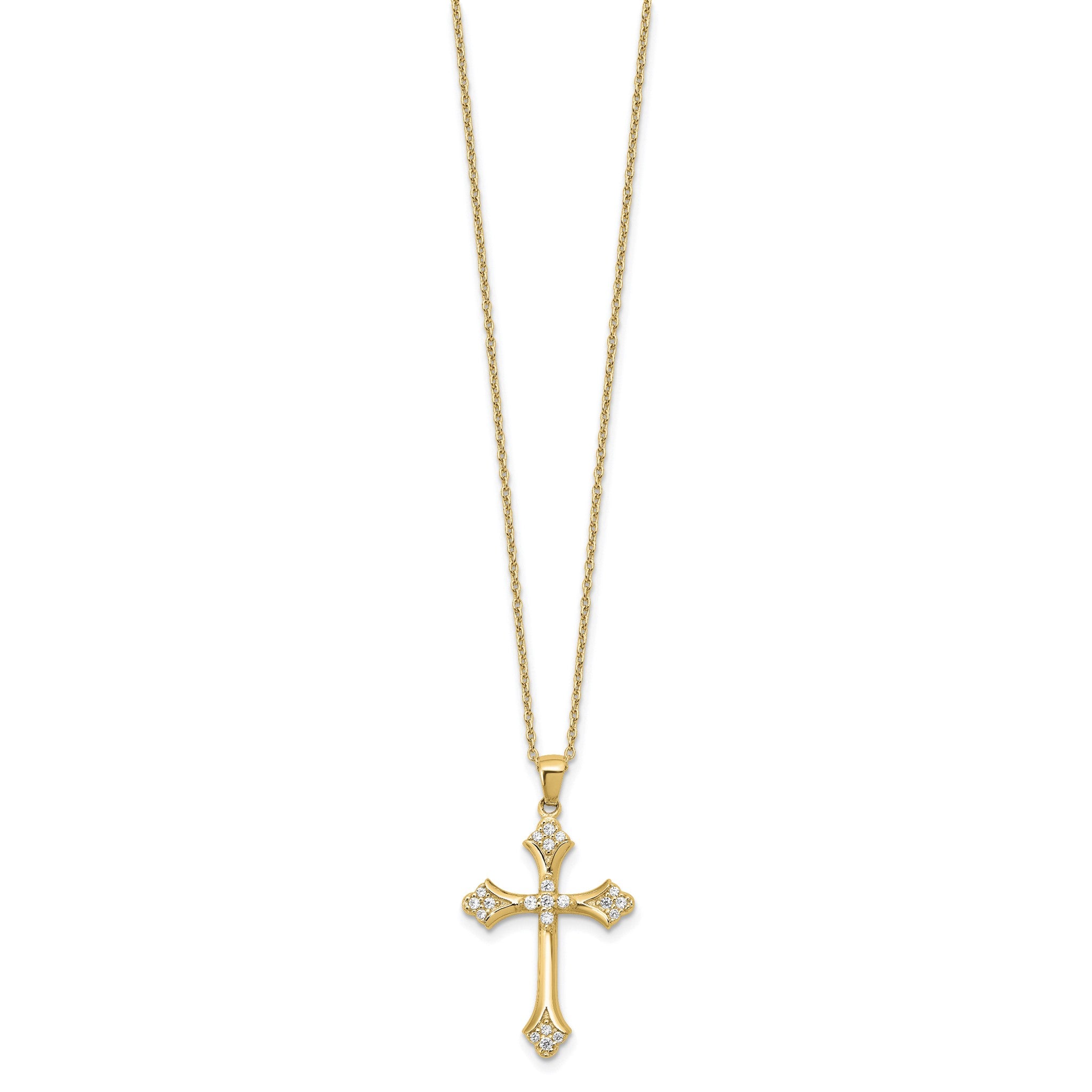 Round Cubic Zirconia Cross Necklace in Gold-Plated Sterling Silver, 18 Inch Secondary image