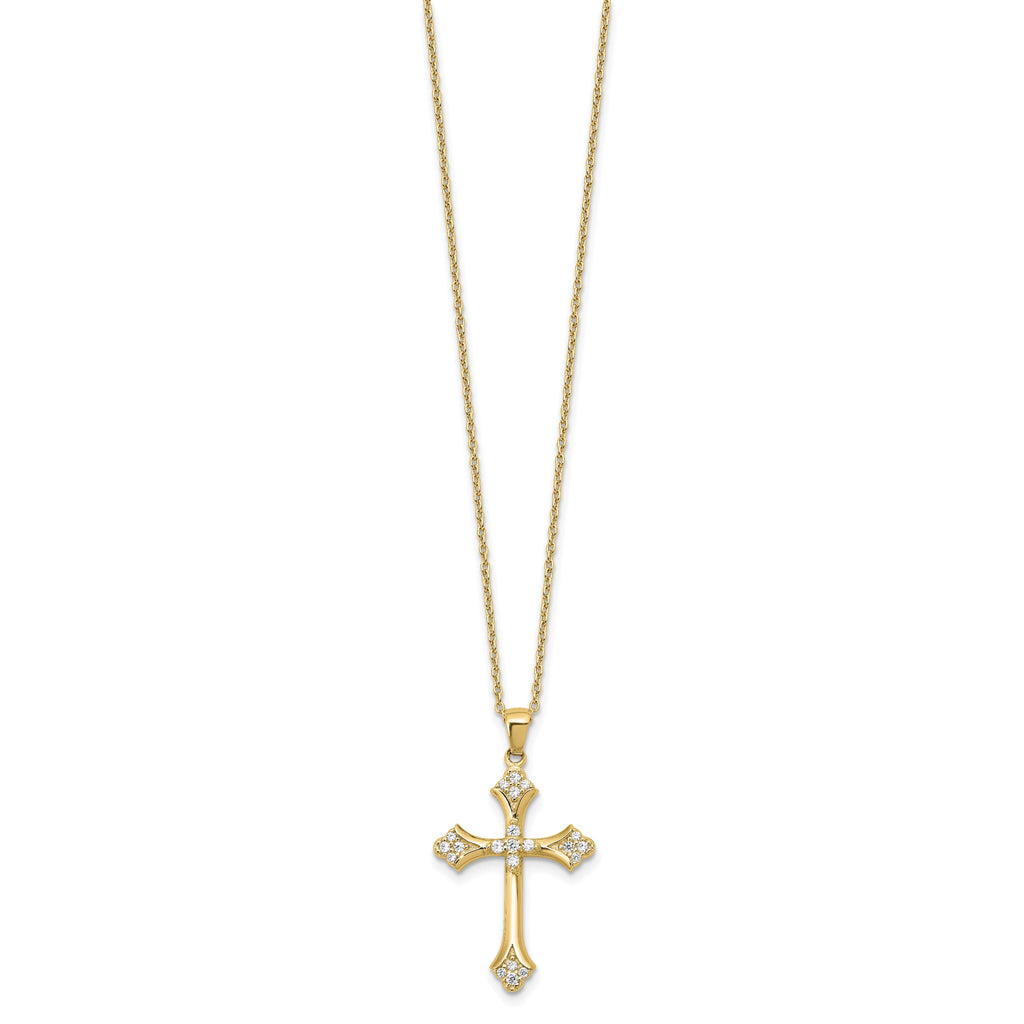 Round Cubic Zirconia Cross Necklace in Gold-Plated Sterling Silver, 18 Inch - Sophia Jewelers