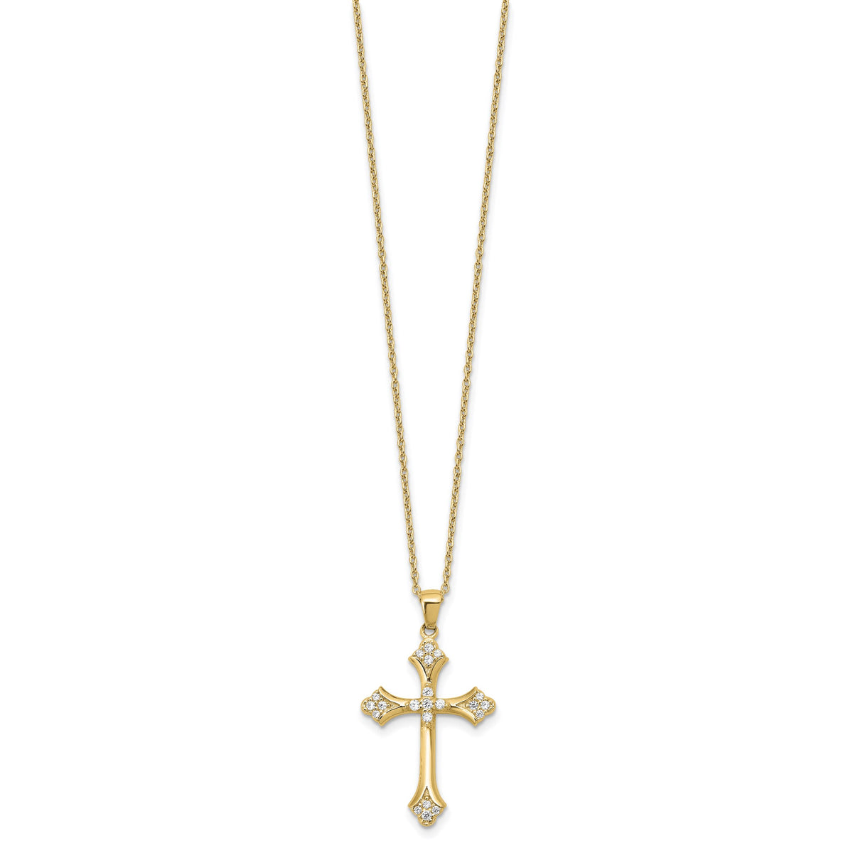 Round Cubic Zirconia Cross Necklace in Gold-Plated Sterling Silver, 18 Inch - Sophia Jewelers