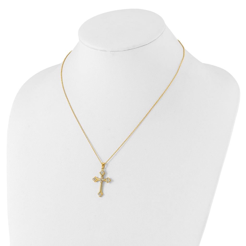 Round Cubic Zirconia Cross Necklace in Gold-Plated Sterling Silver, 18 Inch - Sophia Jewelers