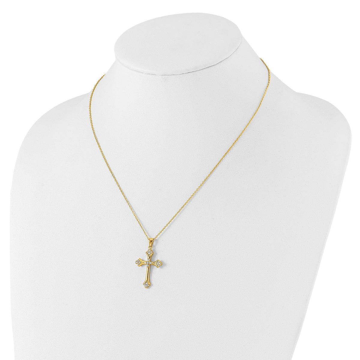 Round Cubic Zirconia Cross Necklace in Gold-Plated Sterling Silver, 18 Inch - Sophia Jewelers