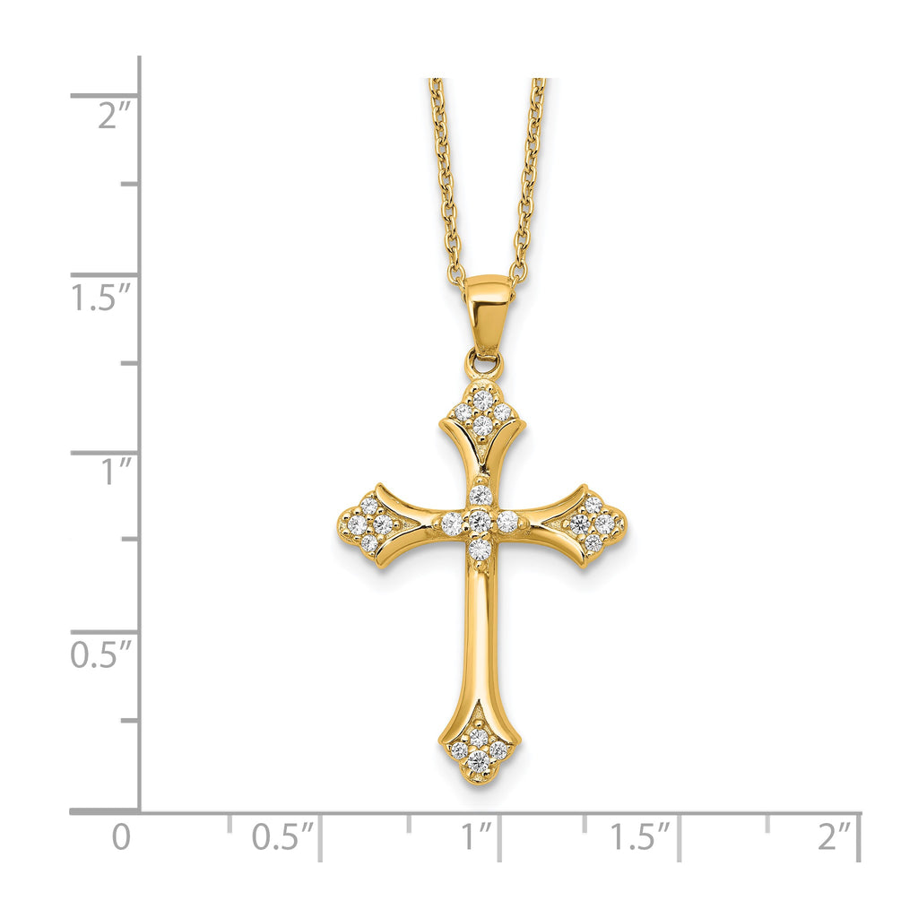 Round Cubic Zirconia Cross Necklace in Gold-Plated Sterling Silver, 18 Inch - Sophia Jewelers