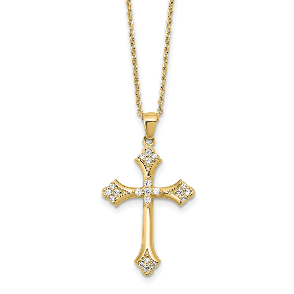 Round Cubic Zirconia Cross Necklace in Gold-Plated Sterling Silver, 18 Inch - Sophia Jewelers