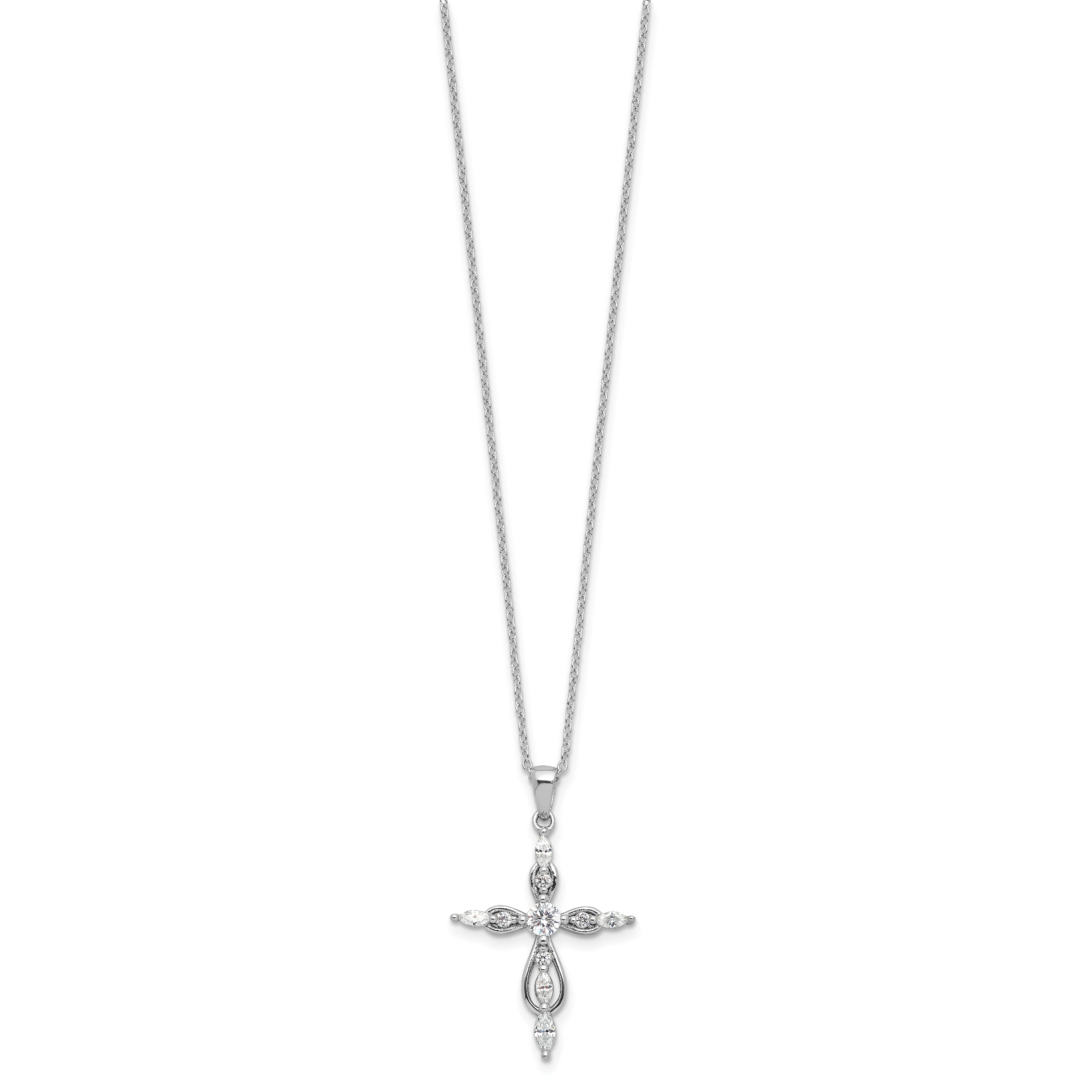 Cheryl M Sterling Silver Rhodium-plated Brilliant-cut and Marquise-cut CZ Cross 18 Inch Necklace with 2 Inch Extender Secondary image
