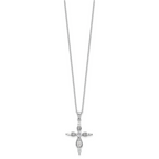 Cheryl M Sterling Silver Rhodium-plated Brilliant-cut and Marquise-cut CZ Cross 18 Inch Necklace with 2 Inch Extender