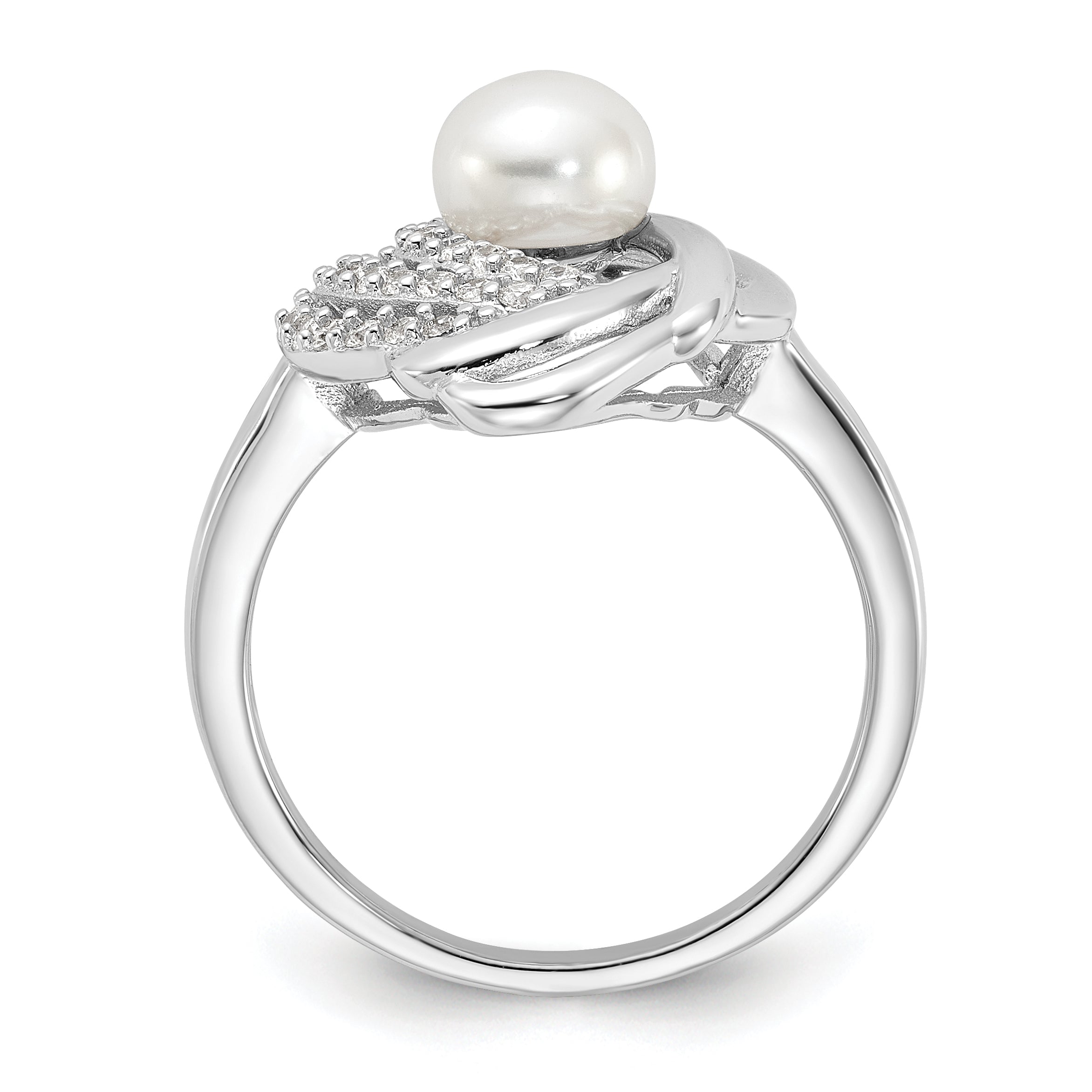Cheryl M Sterling Silver Rhodium-plated Freshwater Cultured Pearl and Brilliant-cut CZ Fancy Teardrop Design Ring Secondary image