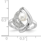 Cheryl M Sterling Silver Rhodium-plated Freshwater Cultured Pearl and Brilliant-cut CZ Fancy Teardrop Design Ring