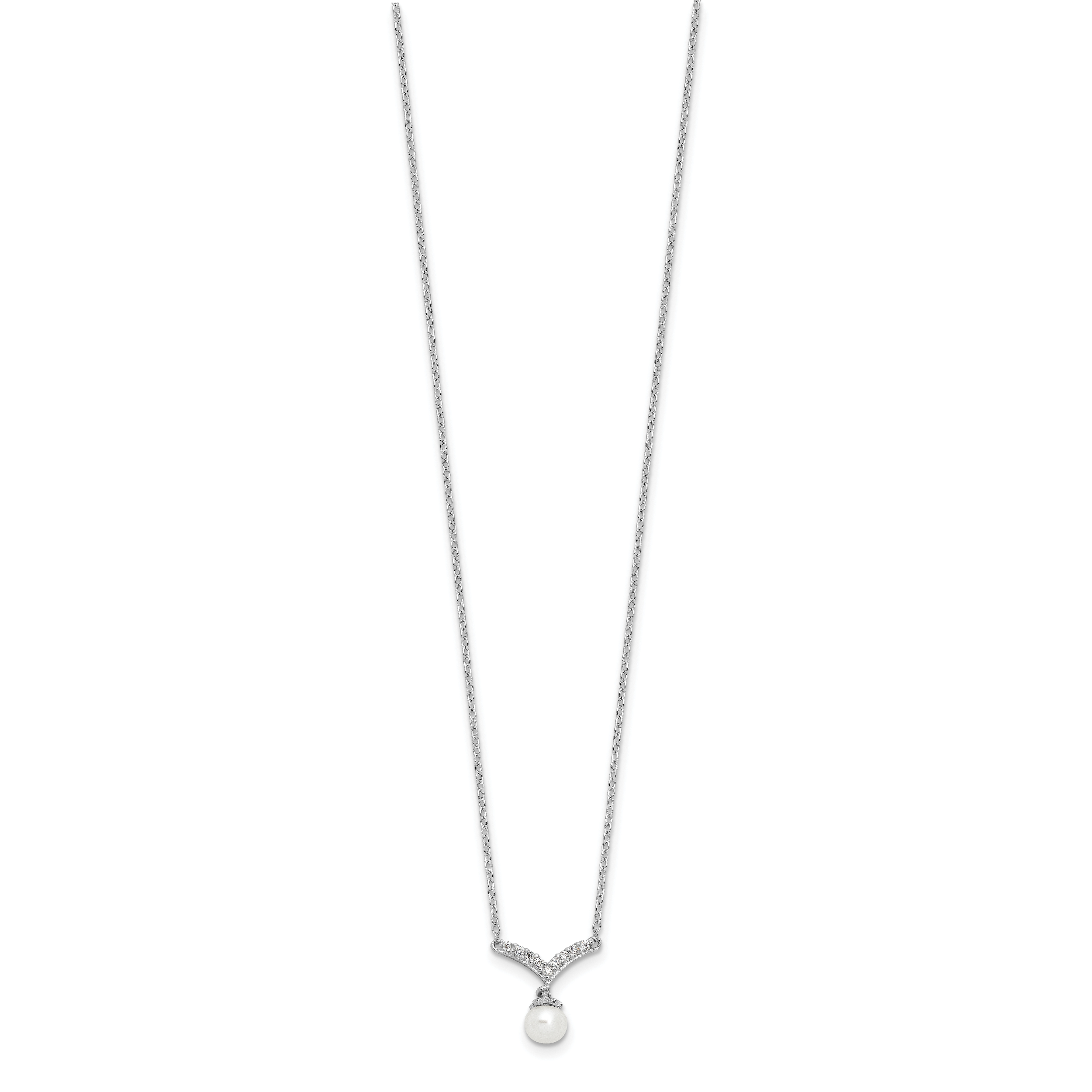 Cheryl M Sterling Silver Rhodium-plated Freshwater Cultured Pearl & Brilliant-cut CZ 18 Inch Necklace Secondary image