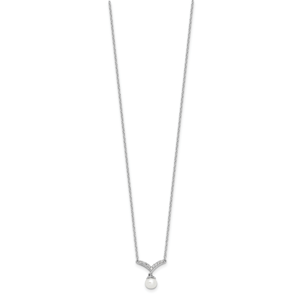 Cheryl M Sterling Silver Rhodium-plated Freshwater Cultured Pearl & Brilliant-cut CZ 18 Inch Necklace
