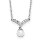 Cheryl M Sterling Silver Rhodium-plated Freshwater Cultured Pearl & Brilliant-cut CZ 18 Inch Necklace