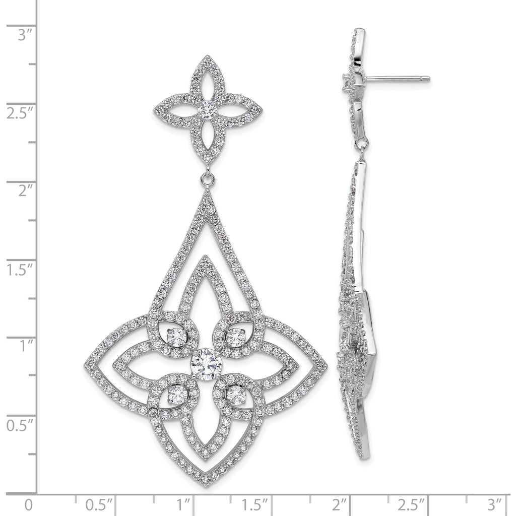 Cheryl M Sterling Silver Rhodium-plated Fancy Floral Design Brilliant-cut CZ Post Dangle Earrings