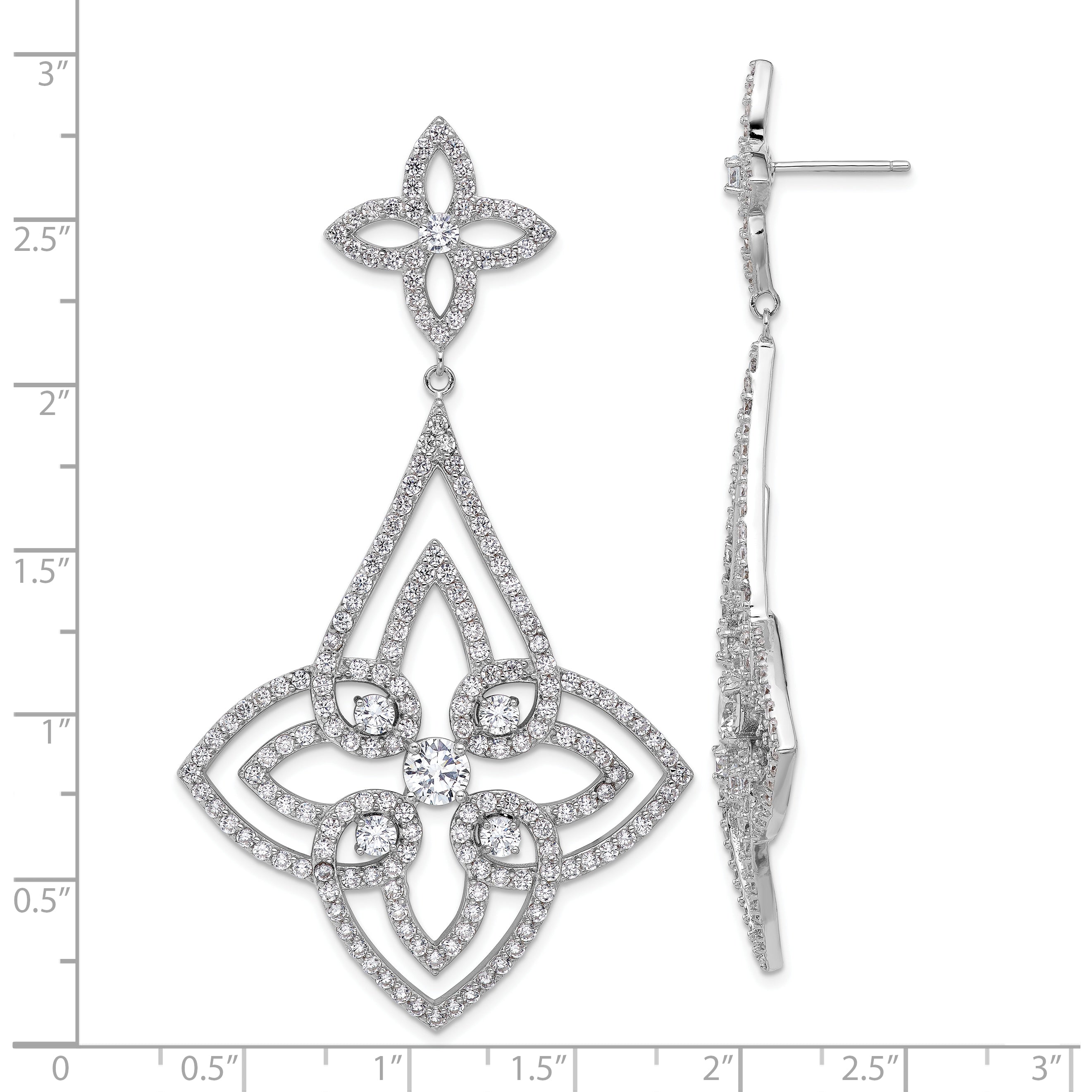 Cheryl M Sterling Silver Rhodium-plated Fancy Floral Design Brilliant-cut CZ Post Dangle Earrings