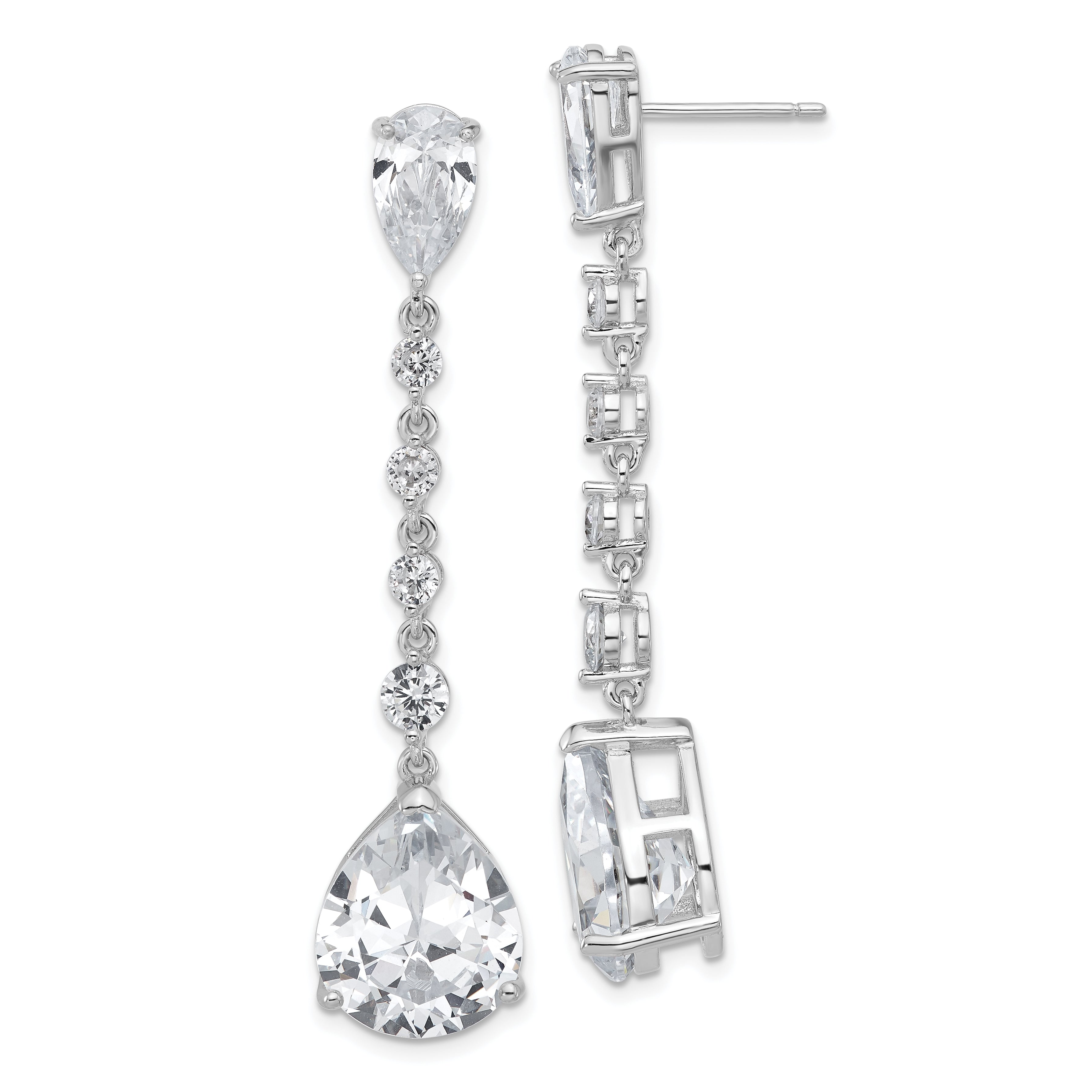 Cheryl M Sterling Silver Rhodium-plated Fancy Brilliant-cut CZ Teardrop Post Dangle Earrings
