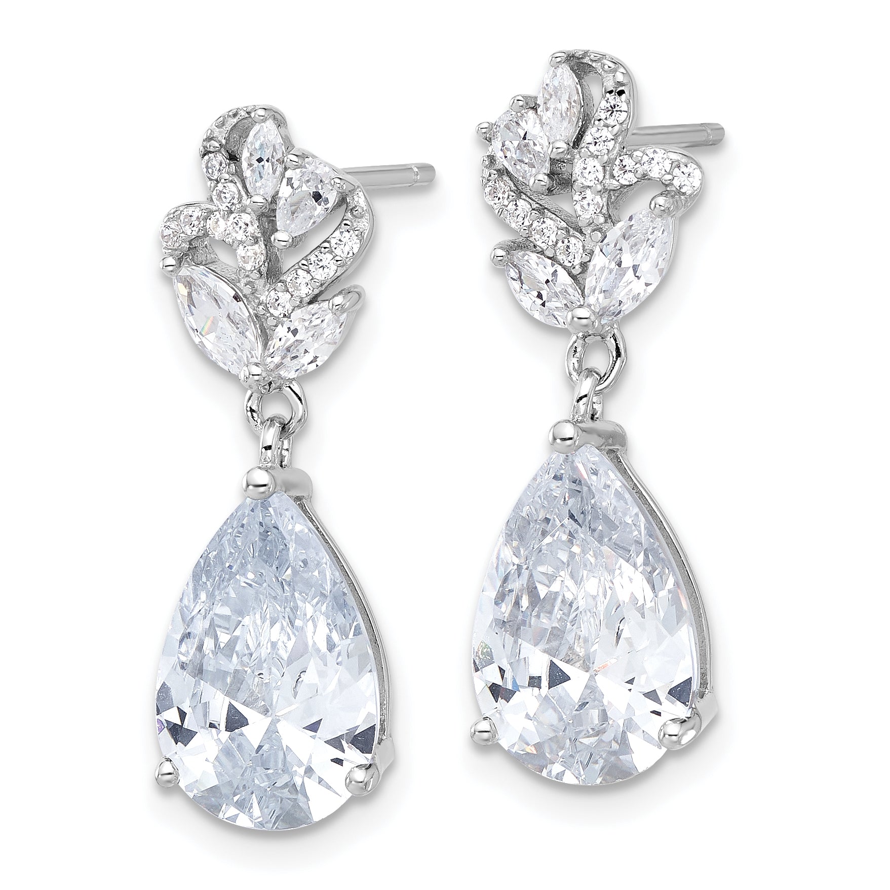 Cheryl M Sterling Silver Rhodium-plated Fancy Marquise-cut & Brilliant-cut Pear CZ Post Dangle Earrings Secondary image