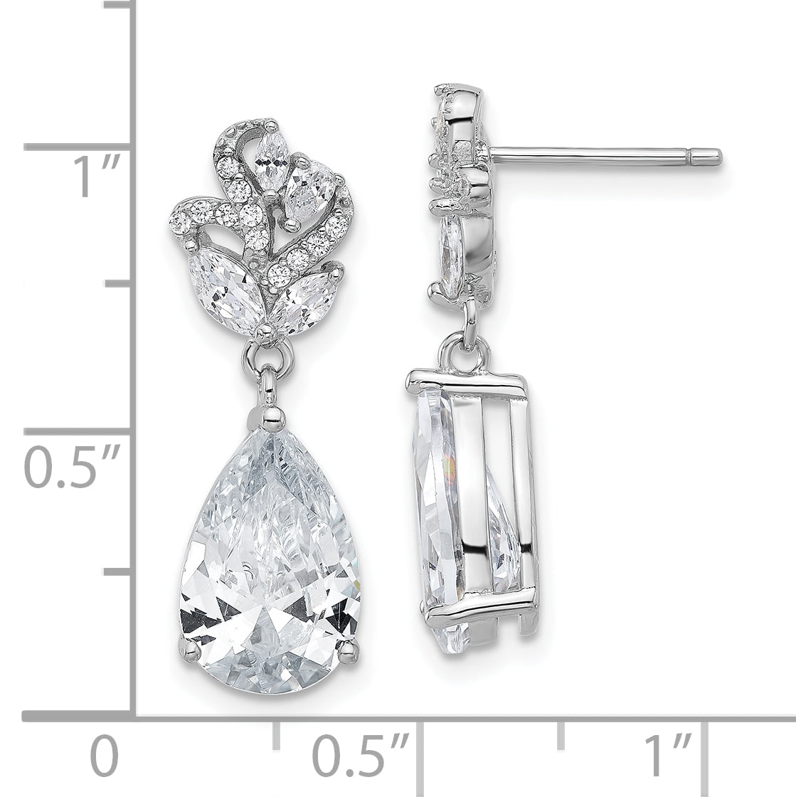 Cheryl M Sterling Silver Rhodium-plated Fancy Marquise-cut & Brilliant-cut Pear CZ Post Dangle Earrings