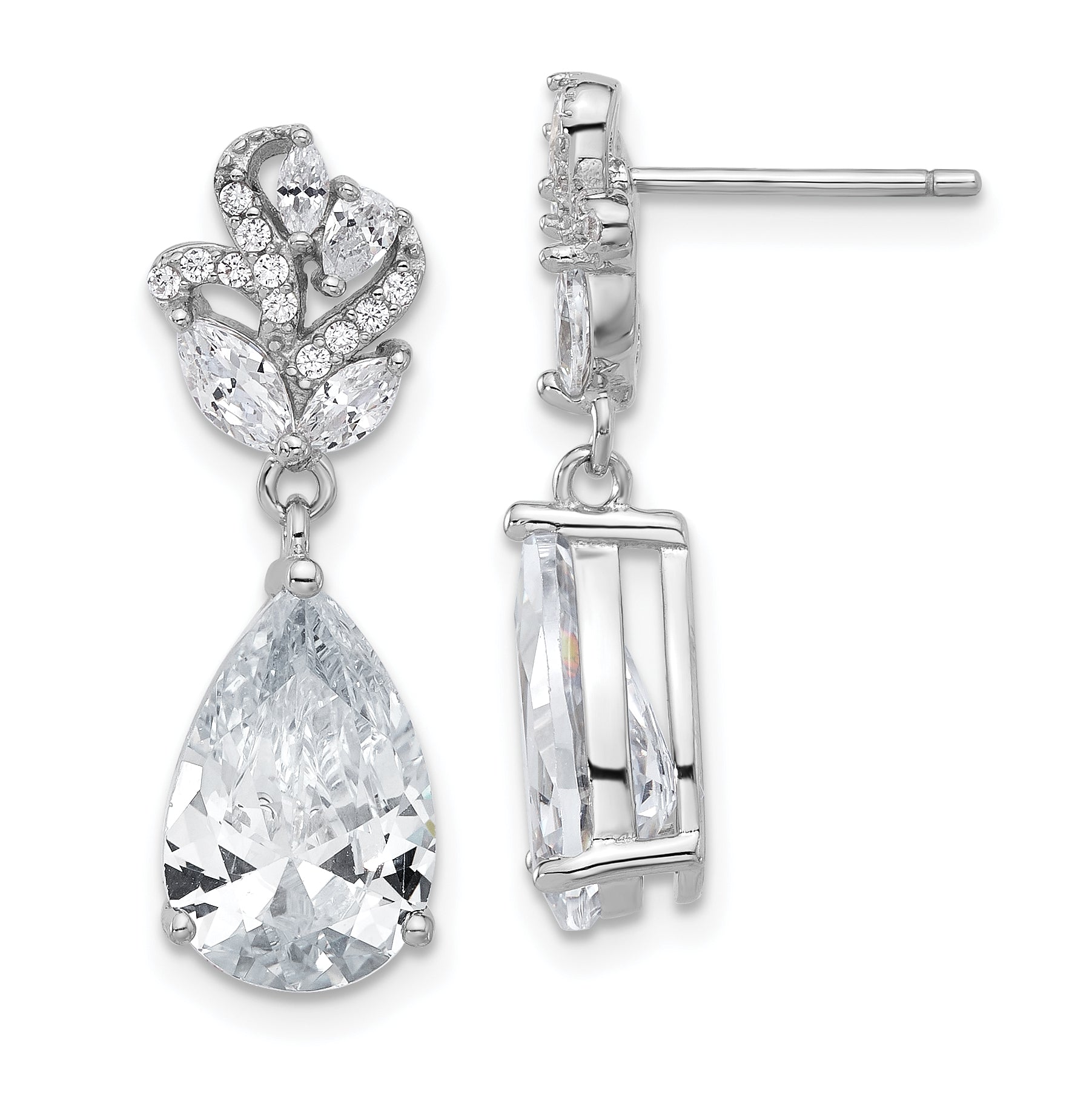 Cheryl M Sterling Silver Rhodium-plated Fancy Marquise-cut & Brilliant-cut Pear CZ Post Dangle Earrings Main image