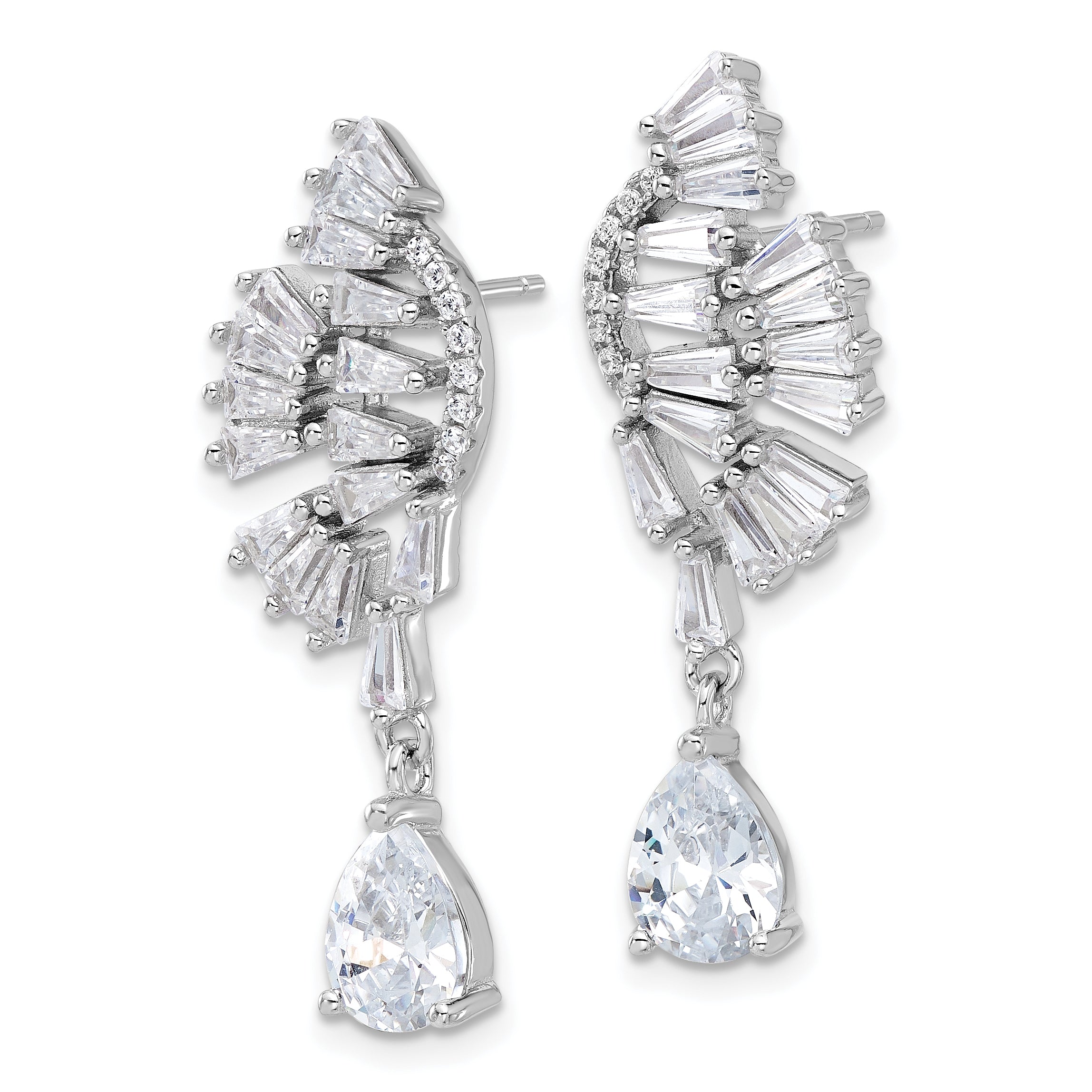 Cheryl M Sterling Silver Rhodium-plated Fancy Brilliant-cut & Tapered Baguette-cut CZ Post Dangle Earrings Secondary image
